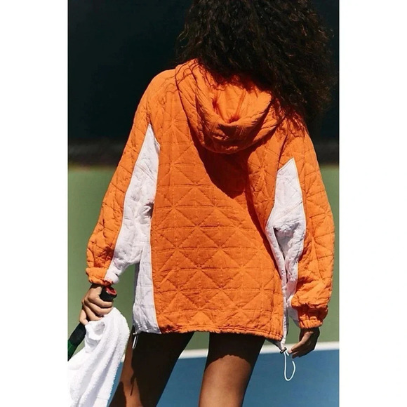 NWT Free People Quilted Pullover Quarter Zip Hoodie Orange White XS - Picture 6 of 14
